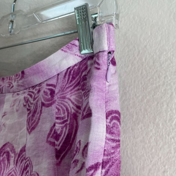J Jill Womens Petite 10 Purple Floral Pleated Midi Skirt 100% Linen Lined - Picture 7 of 10